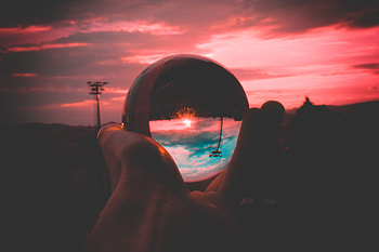 Crystal Clear Glass Ball graphy, glass-ball, glass, graphy, sunset, evening HD wallpaper