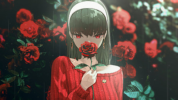 Red Eyes Yor Forger With Red Rose Flower Spy x Family HD wallpaper