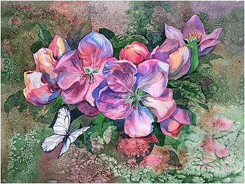 Apple blossoms, pink, painting, art, pictura, flower, spring, apple blossom HD wallpaper
