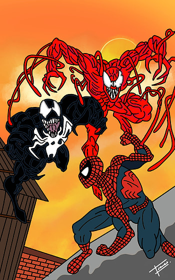 Spiderman vs venom, art, cartoon HD phone wallpaper
