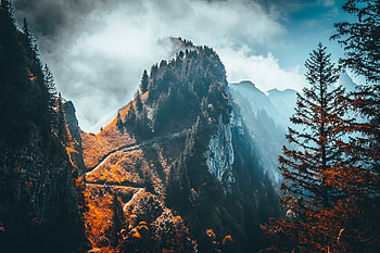 Landscape, Nature, Trees, Clouds, Rock, Mountain, Vertex, Top HD wallpaper