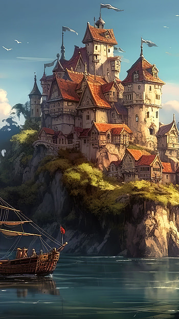 Castle on an Island, fantasy, castle HD phone wallpaper