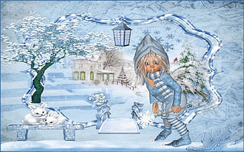 Winter Holiday, blue, holiday, fantasy, Christmas, snow, house, card, girl HD wallpaper