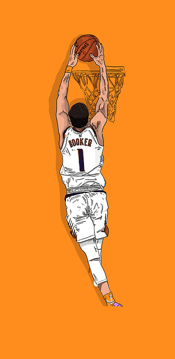 Booker Dunking, orange, dunk, suns, basketball, phoenix, hoop, devin, nba HD phone wallpaper