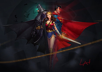 Trinity Arts, batman, superman, wonder-woman, superheroes, pixiv, artwork HD wallpaper