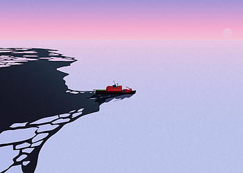 Ice breaker ship, glacier, sea, minimal HD wallpaper