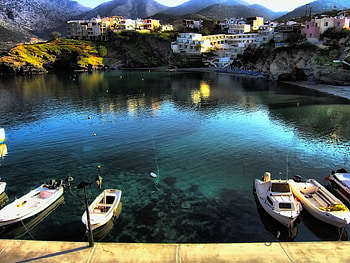 Lovely View, harbour, boat, colors, peaceful, houses, beauty, reflection, boats, trees, mountains, water, ocean, sea, hills, architecture, house, beautiful, grass, view, nature, sky, port, lovely, village HD wallpaper