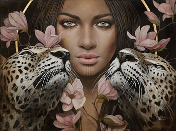 :), face, girl, art, sophie wilkins, magnolia, pink, fantasy, painting, jaguar, pictura, flower HD wallpaper