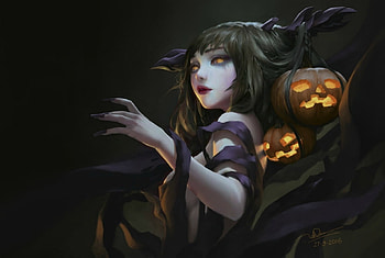 Witch, black, art, girl, orange, hand, halloween, fantasy, pumpkin, luminos, letrongdao HD wallpaper