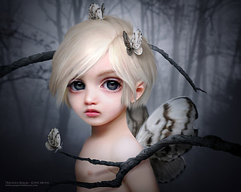 So Cute, sweet, blonde, eyes, cute, girl, beautiful, butterfly, fantasy, wing, cg, pretty, magical, face, eye, lovely, mythical HD wallpaper