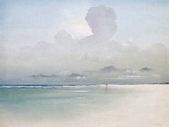 Nothing But Us F, sea, sand, art, coulson, beach, surf, waves, painting, clouds, sky, lawrence coulson, ocean HD wallpaper
