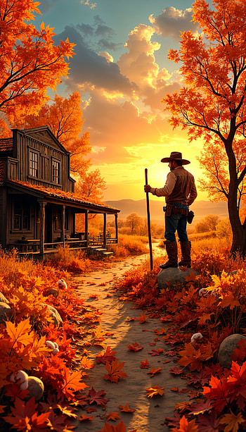 Golden Trails: A Wild West , cowboy, Autumn, countryside HD phone wallpaper