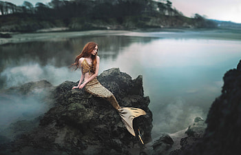 Mermaid Dress, mermaid, girls, rocks, graphy HD wallpaper