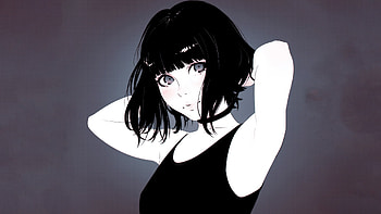 Girl, dark hair, short, digital artwork, stare HD wallpaper