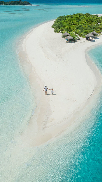 Aerial island view, Tropical oasis, Beachside escape, Natural serenity HD phone wallpaper