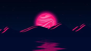 Mountain, Moon, Pink, Artistic, Landscape HD wallpaper
