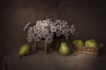 Still life, Pear, Tablet, Flowers HD wallpaper