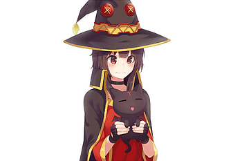 Witch, Megumin and kitten, anime girl, Kono Subarashii Sekai ni Shukufuku wo! HD wallpaper