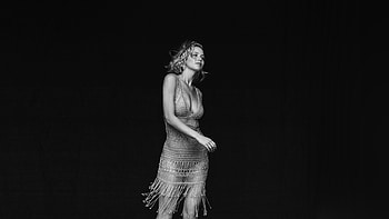Jennifer Lawrence, & laptop , Film actress, Black and white HD wallpaper