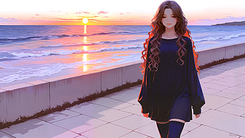 Walking By Sea, anime-girl, anime, artist, artwork, digital-art, deviantart HD wallpaper
