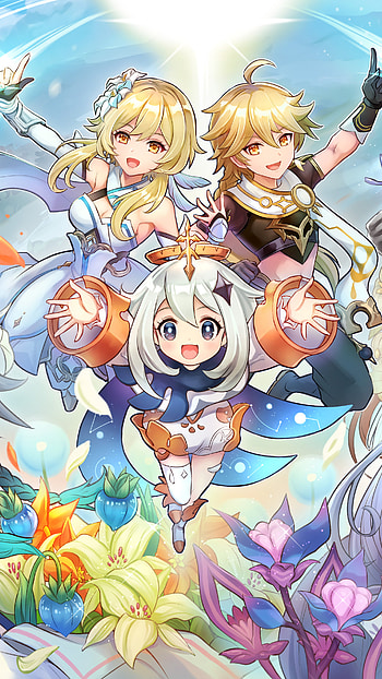 Genshin Mobile : Aether, Lumine & Paimon, Paimon (Genshin Impact), Lumine (Genshin Impact), Aether (Genshin Impact), video game, Genshin Impact HD phone wallpaper