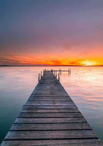 Nature, Water, Sunset, Sky, Sea, Horizon, Pier HD phone wallpaper