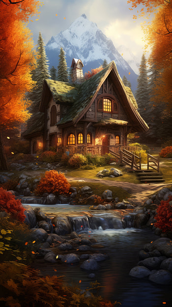 Autumn Cabin in Forest , cabin, fall, forest, nature, landscape HD phone wallpaper
