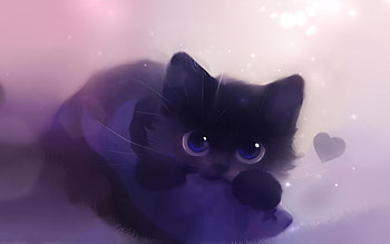:D, kitten, black, fantasy, art, pesti, apofiss, fish, cat, pink HD wallpaper