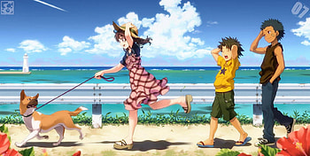 playing at the beach, kids, other, , anime HD wallpaper