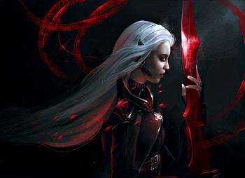 Reminiscence, white, black, sword, art, girl, vampire, woman, fantasy, red, game, rinrindaishi, luminos HD wallpaper
