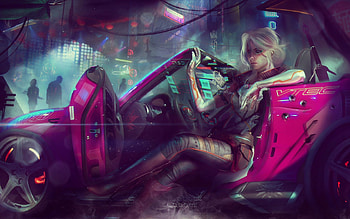 Ciri, pink, fantasy, car, girl, the witcher HD wallpaper