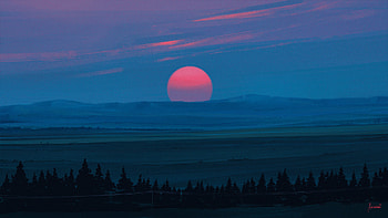 Cold Red Light Sunset, sunset, artist, artwork, artstation HD wallpaper
