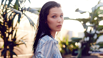 Bella Hadid Girl Model Is Wearing Light Blue White Shirt Standing In Blur Background Girls HD wallpaper