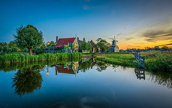 Towards evening, sky, houses, evening, lake HD wallpaper