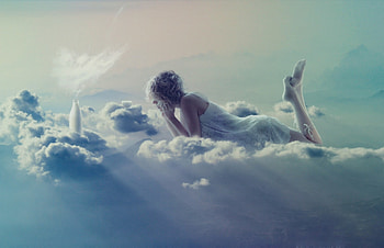 Above the clouds, milk, white, fantasy, clouds, women, sky HD wallpaper