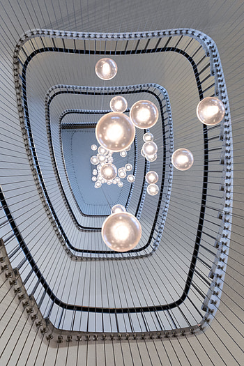 Miscellanea, Miscellaneous, Illumination, Ladder, Stairs, Spiral, Lighting, Light Bulbs, Chandelier HD phone wallpaper