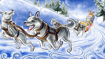 Dogs, Art, Snow, , Drawing, Run, Team, Carriage, Cart, Running HD wallpaper