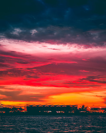 Sunset, Sky, Sea, Night, Horizon, Dark, Tropics HD phone wallpaper