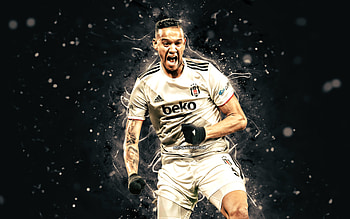 Josef De Souza, , Besiktas FC, soccer, brazilian footballers, Turkish Super Lig, football, Besiktas JK, BJK, white neon lights, Josef De Souza Besiktas HD wallpaper