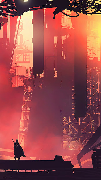 Crimson Neo-City Skyline, futuristic, Sci Fi, city, sci fi city, futuristic city HD phone wallpaper