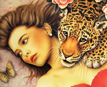 Cat Lover , leopard, abstract, 3d, love, cat, woman, female HD wallpaper