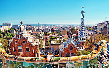 Barcelona Skyline, Park Guell, Antoni Gaudi, Cityscape view HD wallpaper