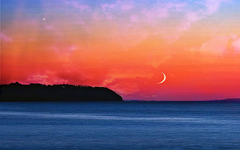 Moon river, river, purple, moon, sky, colours, water HD wallpaper