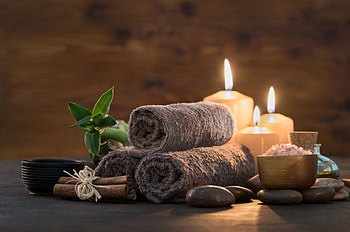 Spa, Sea salt, Candles, Stones, Towels HD wallpaper
