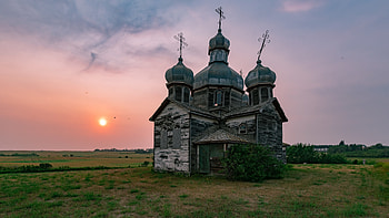 Church in Saskatchewan, Canada, building, House, old, sunset HD wallpaper