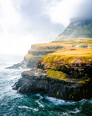 Nature, Houses, Sea, Shore, Bank, Greens, Cliff, Plain, Settlement, Hamlet HD phone wallpaper