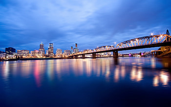 Portland Oregon skyline, Rivers, Night lights, Skyscrapers HD wallpaper