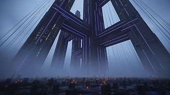 Neon Leviathan — Megastructure, Skyscraper, Cyberpunk City HD wallpaper