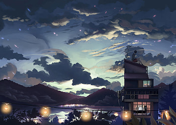 A Cloudy Evening Anime Girl Sitting Rooftop , anime-girl, anime, artist, artwork, digital-art HD wallpaper