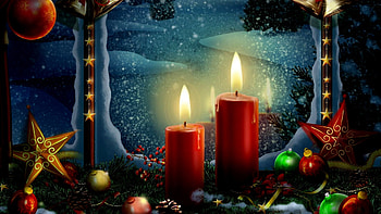 Christmas Candles, Candles, Christmas, Close Up, Window, Red HD wallpaper
